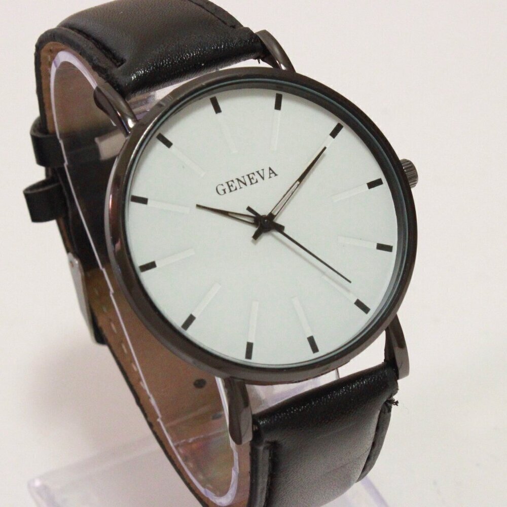 Men's Minimalist Fashion Watch Black Case White Dial Black Strap 40mm